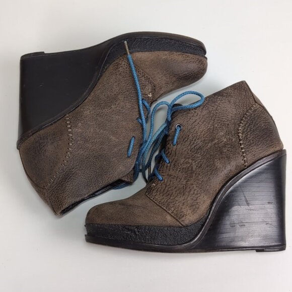 Rag & Bone Odval Brown Distressed Wedge Heel Booties Leather Lace Up Chukka - Picture 4 of 14